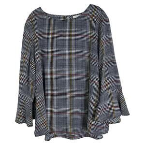 Charter Club black white pink plaid houndstooth chiffon lightweight top XXL